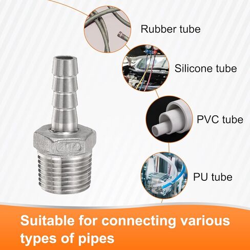 HARFINGTON 2pcs Stainless Steel Hose Barb Fitting 0.4" (10mm) Barbed x PT 1/2" Male Pipe Fitting Air Hose Barb Fittings Coupler Thread Connector Adapter for Water Fuel in Saudi Arabia