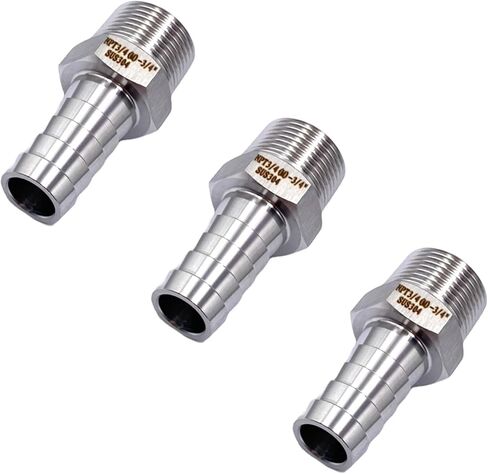 3 قطع 3/4 بوصة بارب × 3/4 بوصة ذكر NPT خرطوم من الفولاذ المقاوم للصدأ بارب إلى موصلات محول ذكر NPT للمياه والغاز والزيت والوقود وأدوات الهواء والسباكة والضاغط in Kuwait