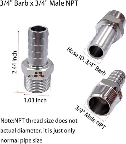 3 قطع 3/4 بوصة بارب × 3/4 بوصة ذكر NPT خرطوم من الفولاذ المقاوم للصدأ بارب إلى موصلات محول ذكر NPT للمياه والغاز والزيت والوقود وأدوات الهواء والسباكة والضاغط in Kuwait