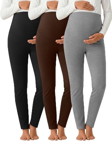 3 Pack Women's Maternity Pants Over The Belly Lightweight Stretchy Pregnancy Lounge Casual Soft Pajama Home Pants in Saudi Arabia