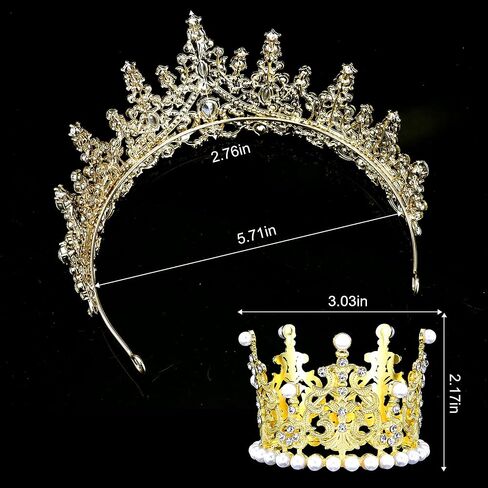 2Pcs Gold Crown Set - Crystal & Pearl-Embellished Tiara for Women, Ideal for Birthday Party, Prom & Special Events in Saudi Arabia