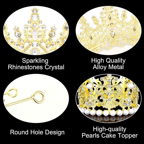 2Pcs Gold Crown Set - Crystal & Pearl-Embellished Tiara for Women, Ideal for Birthday Party, Prom & Special Events in Saudi Arabia