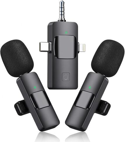 Wireless Lavalier Microphone for iPhone iPad Android Camera, 3-in-1 Universal Receiver Dual Wireless Microphones, 8H Battery Noise Reduction Lapel Mic for YouTube TikTok Video Recording Vlog in Saudi Arabia