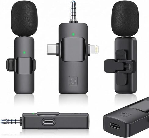 Wireless Lavalier Microphone for iPhone iPad Android Camera, 3-in-1 Universal Receiver Dual Wireless Microphones, 8H Battery Noise Reduction Lapel Mic for YouTube TikTok Video Recording Vlog in Saudi Arabia
