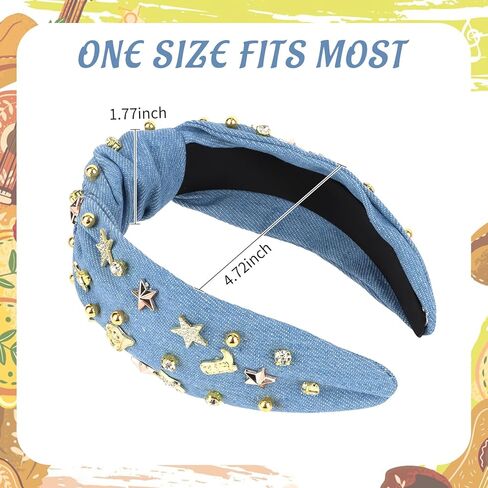 YARIEW Western Cowgirl Headbands for Women - Rhinestone Jeweled Knotted Top Knot Headband for Women Hair Accessories for for Cowgirl Western Accessories (Pink) in Kuwait