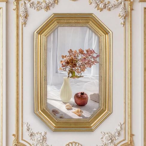 إطار صورة ذهبي عتيق مقاس 7x9 بوصة من Wonderjune، إطار مزخرف عتيق من الراتنج المنحوت لسطح الطاولة أو شاشة التعليق على الحائط، ديكور المنزل الباروكي الفيكتوري (مستطيل) in Saudi Arabia