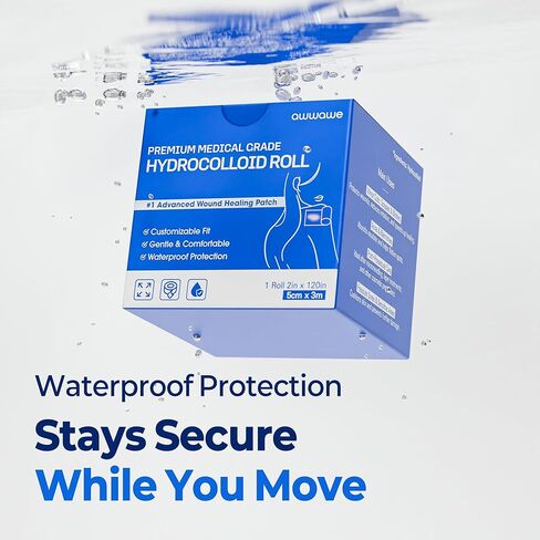 رول الغروانية المائية - تضميد الجروح ورقعة البثور بحجم مناسب للعناية بالبثور وحب الشباب والندبات | ضمادة شفافة ومقاومة للماء وصديقة للبشرة (2 بوصة × 10 قدم) in Kuwait
