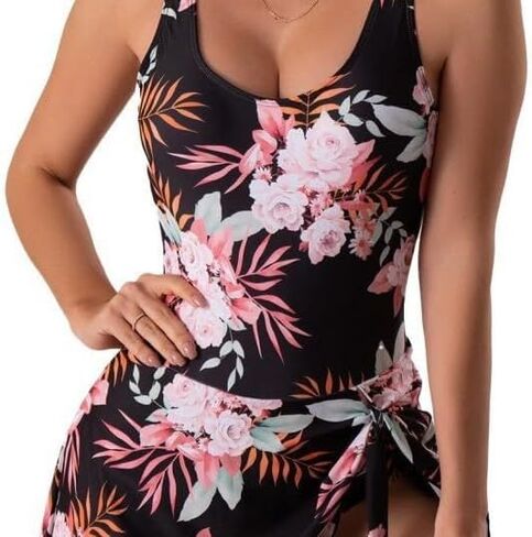 Women'sOne Piece Swimsuit Bathing Suit Modest Skirted Swimwear with Side Tie, U-Neck Swim Dress for Women Beach Pool in Saudi Arabia