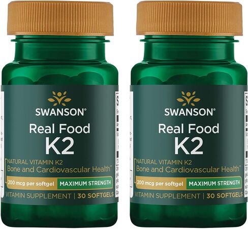 سوانسون أقصى قوة فيتامين K2 (ميناكينون-7) - مكمل فيتامين يدعم صحة القلب والأوعية الدموية والعظام - مصنوع من الناتو الياباني للمساعدة في تنظيم الكالسيوم (30 كبسولة هلامية، 200 ميكروجرام لكل منهما) in Kuwait