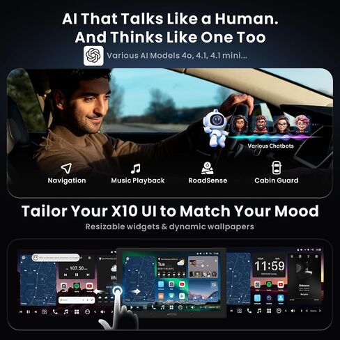 Double Din Car Stereo - 9 inch QLED 8GB+128GB Wireless CarPlay/Android Auto, 7.1.2 DSP, SPDIF, RCA, HDMI-in, EQ, AMP, SUB, 4G, Wi-Fi, Bluetooth, USB, 3 Mics, AI, OTA, 1080P Dual Cam, X10G029E in Saudi Arabia
