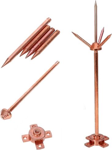 Lightning Rod, Pure Copper Lightning Rod Lightning Three-Pole Spike Brass Removable Lightning Protection Equipment Lightning Protection System Kit for House Roof Bungalow Tin House in Saudi Arabia