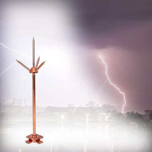 Lightning Rod, Pure Copper Lightning Rod Lightning Three-Pole Spike Brass Removable Lightning Protection Equipment Lightning Protection System Kit for House Roof Bungalow Tin House in Saudi Arabia