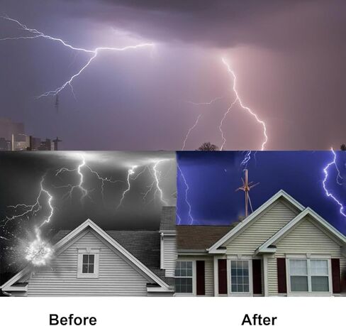 Lightning Rod, Pure Copper Lightning Rod Lightning Three-Pole Spike Brass Removable Lightning Protection Equipment Lightning Protection System Kit for House Roof Bungalow Tin House in Saudi Arabia
