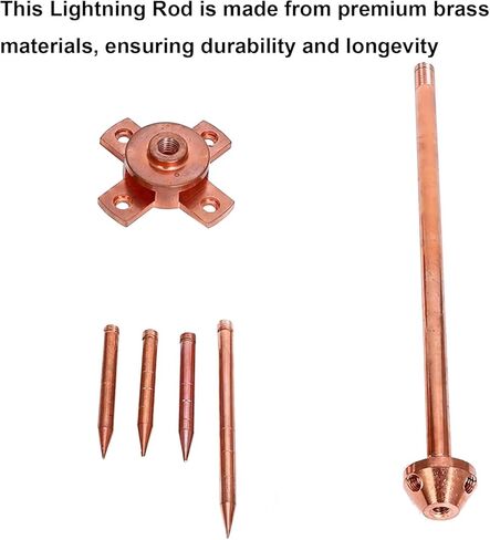 Lightning Rod, Pure Copper Lightning Rod Lightning Three-Pole Spike Brass Removable Lightning Protection Equipment Lightning Protection System Kit for House Roof Bungalow Tin House in Saudi Arabia