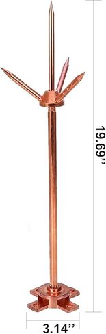 Lightning Rod, Pure Copper Lightning Rod Lightning Three-Pole Spike Brass Removable Lightning Protection Equipment Lightning Protection System Kit for House Roof Bungalow Tin House in Saudi Arabia