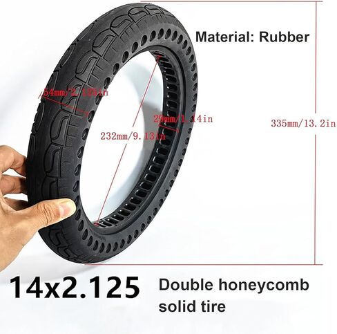 Bicycle Solid Tire 14x2.125, Rubber Honeycomb Tubeless Tire, 14 Inch Explosion-Proof Anti-Puncture Solid Tires, for Electric Bike in Saudi Arabia