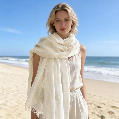 Women Lightweight Cotton Linen Scarf Long Fringe Scarves Shawl for Spring Summer Season Travel in Saudi Arabia