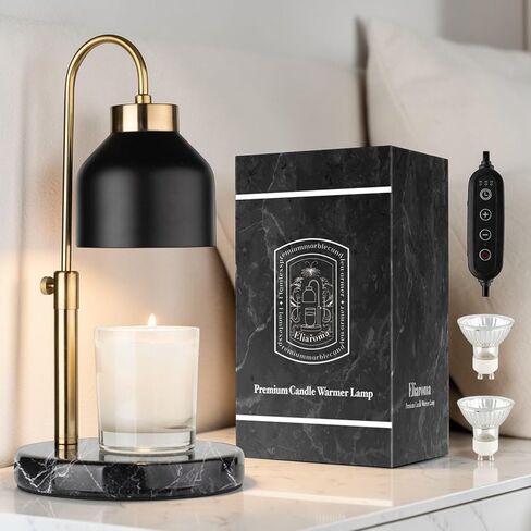 Candle Warmer Lamp, Height Adjustable with Timer, Dimmer, Premium Marble Base, Electric Candle Lamp Warmer for Scented Wax with 2 Bulbs, Small & Large Size Jar Candles, House Warming Gifts in Saudi Arabia