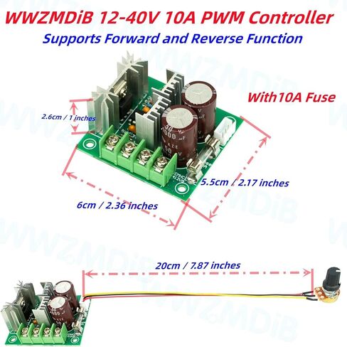 WWZMDiB 12-40V 10A DC Motor Speed ​​PWM Controller قابل للتعديل مع 10A Fuse يدعم الوظيفة الأمامية والعكسية (WWZ0854) in Saudi Arabia