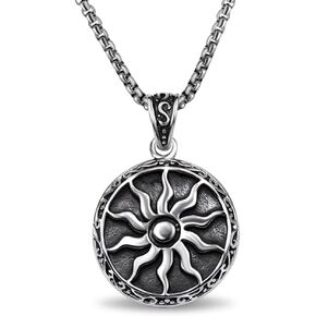 bahamut Greek Mens Jewelry Sun Pendant Necklace for Men Women Boys, Stainless Steel Vintage Protective Amulets Gifts