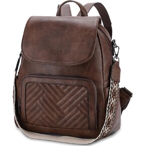 VASCHY Backpack Purse for Women, Chevron Quilted Vegen Leather Flap Backpack Convertible Handbag for Ladies with Guitar Strap Black