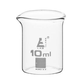 EISCO 12PK Beakers, 10ml - Griffin Style, Low Form with Spout Ungraduated Borosilicate 3.3 Glass- Eisco Labs