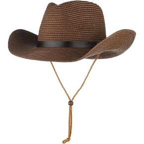 Unisex Straw Cowboy Hats Mens Western Cowboy Hat Straw Fedora Hat Straw Sun Hat Wide Brim Cowgirl Hat Straw Summer Beach Hat