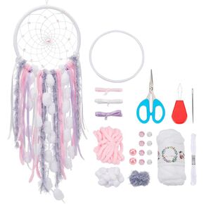 Pink Velvet Dream Catcher Kit Handmade Pink White Ribbon Pendant with Instruction DIY Handmade Dream Catcher for Girls Wall Hanging Ornament for Home Bedroom Wall Decoration Craft