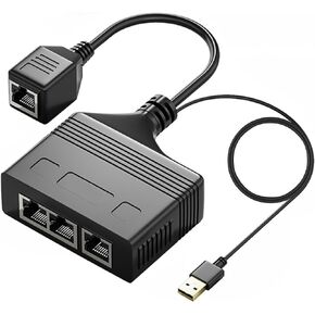 Ethernet Splitter 1 to 3, Gigabit RJ45 Ethernet Splitter High Speed,1000Mbps Network Switch Extension Connector with 1M Power Cable, CAT 5 6 7 8 Network Cable Simultaneous Three Device