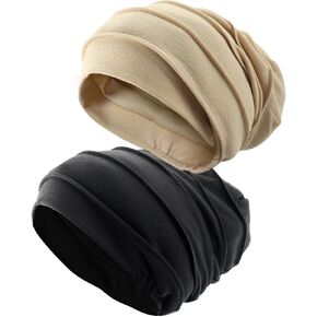2 Pack Cotton Slouchy Beanie Fashion Hats Soft Lightweight Running Beanie Chemo Lightweight Headwear Skull Cap Chemo Cap Night Sleeping Cap for Women and Men