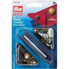 Prym Non-sew Fasteners Anorak Antique Brass 15 mm, altmessing, 10 Stück, Gold