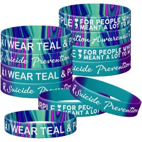 Suicide Prevention Awareness Silicone Wristbands, I Wear Teal & Purple for People Who Meant A Lot to Me, Teal & Purple Ribbon Silicone Rubber Support Wristbands, Rubber Wristbands Unisex Gift -12Pack