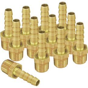 WiseWater Brass Hose Barb Fittings, 1/4" Barb x 1/4" NPT Male End Air Hose Fittings, Threaded Connector Adapter Air Hose Connectors for Water, Fuel, Air, 12 Pack