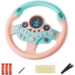 VVistch Kids Steering Wheel Toy with Light and Music, Car backseat Simulated Driving Steering Wheel Gifts Toys (pink)