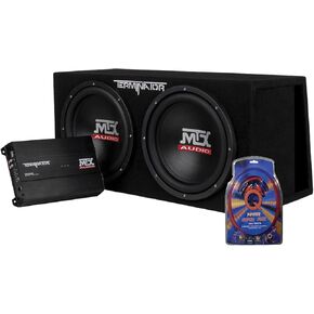 MTX TNP212DV حاوية مضخم صوت مزدوج التحميل 12 بوصة 2000 وات مع مضخم صوت مع QPower Super Flex 4 قياس 3000 وات طقم أسلاك مضخم صوت in Kuwait