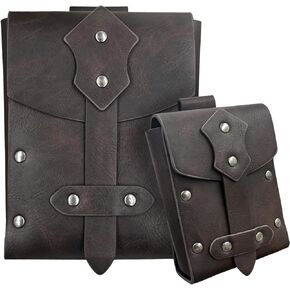 HiiFeuer 2 Pieces Medieval Faux Leather Studded Belt Pouch, Retro Renaissance Belt Bag, Portable Waist Bag Side Pack for LARP (Black A)