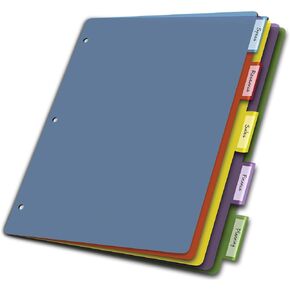 Cardinal Plastic Binder Dividers without Pockets, 5-Tab, Insertable Multicolor Tabs, Letter Size,1 Set (84018), Assorted