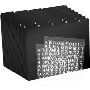 50 Pcs Tab File Guides Set with 2 Pcs Self Adhesive Alphabet Mailbox Numbers Sticker Alphabetical File Dividers Index Card Dividers with Tabs for Office Classroom, 11.7 x 10 Inches (Multicolor)