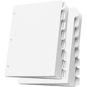 HABGP 16Pcs/2 Set 3 Ring Binder Dividers, 16 Pcs Binder Dividers with Tabs, White Page Folders Dividers, Plastic Paper Protectors, File Organizers Index Dividers 3 Hole Punch Binder Dividers