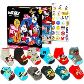 Disney Mickey Mouse Socks Toddler - Mickey Mouse Socks Youth Bundle with 12 Pairs of Mickey Mouse Socks for Boys Size 4-7 Plus Mickey Mouse Stickers | Disney Mickey Mouse Socks Mens