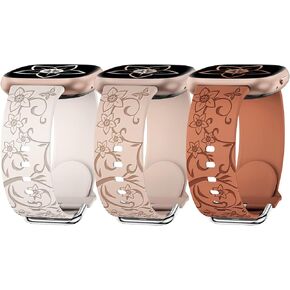 W-RARA 3 Pack Floral Engraved Bands Compatible with Fitbit Versa 4/Versa 3/Sense 2/Sense Band Women, Cute Soft Silicone Wildflower Butterflies Pattern Sport Designer Fancy Strap for Versa 4
