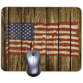 Retro USA Flag on Vintage Wood Texture Background Mouse pad mat Old