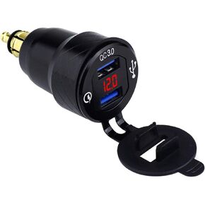 Cllena DIN Hella Plug to Dual QC 3.0 USB Charger Socket Power Adapter with Voltmeter and ON-Off Switch for BMW Ducati Triumph Motorcycle