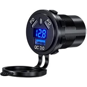 12V Type C USB Outlet 45W PD and 18W QC3.0 Quick Car Charger Socket with Voltmeter Switch Fast Charger Socket Power Waterproof 12V / 24V Marine Boat Motorcycle Truck