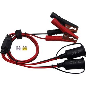 4ft / 1.2m 14 AWG Extension Cord Dual Plug Socket with Battery Clamp 12V/ 24V Battery Clip-On and Cigarette Lighter Adapter
