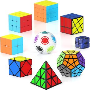Vdealen Speed Cube Set, 9 Pack Puzzle Cube Bundle Fidget Ball 2x2 3x3 Sticker Stickerless 4x4 Pyramid Dodecahedron Skewb Infinity Magic Cube, Smooth Cube Game Toys Gift for Kids & Adults