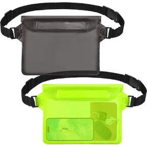 2-Pack Waterproof Pouch with Adjustable Waist Strap, Waterproof Dry Bag, Keeps Cell Phones and Valuables Safe and Dry, Perfect for Kayaking, Beach, Camping and Swimming (Black + Green)