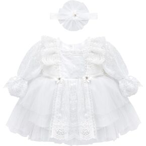 Lilax Baby Girls' Lace Floral Embroidered Dress, Christening Baptism Dress