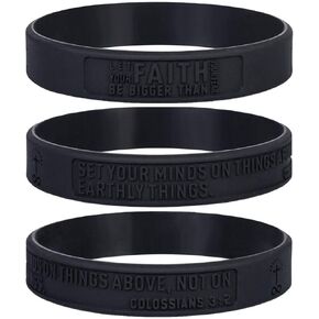 Sainstone Colossians 3:2 Inspirational Bible Verses Silicone Bracelets - Let Faith Bigger Than Fear - Religious Motivational Wristband Gifts for Men Women in Kuwait
