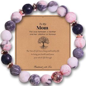 To My Mom Handmade Anxiety Bracelet for Women,Mothers Day Gifts,Rose Quartz Bracelet,Birthday Gifts for Mom,Relaxation Healing Bracelet Gifts,Crystal Gift(Pink Zebra Jasper+Rose Quartz)